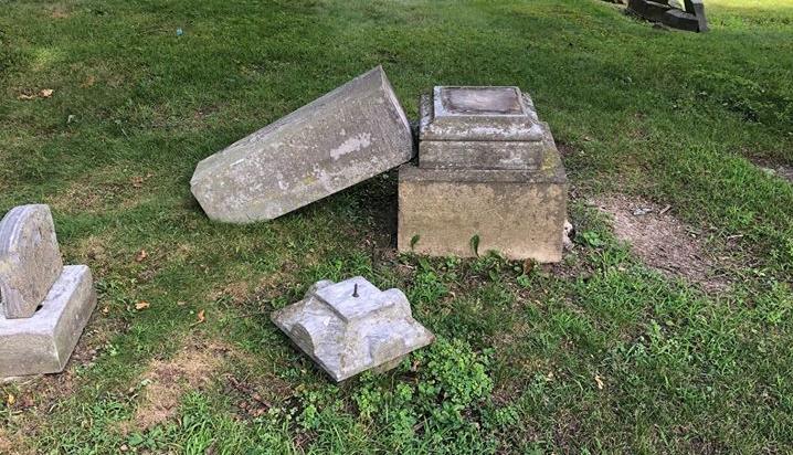 Headstones toppled, smashed and damaged last night at Mound Cemetery